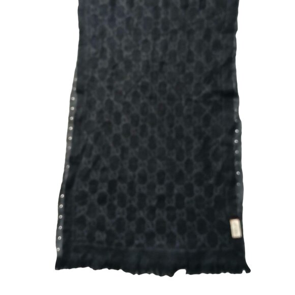 Gucci Rare Vintage Studded Dark Grey & Silver Reversible GG Logo Print Shawl - Picture 6 of 10